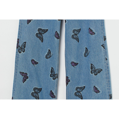 Custom Womens Loose Wide Leg Butterfly Printed Jeans